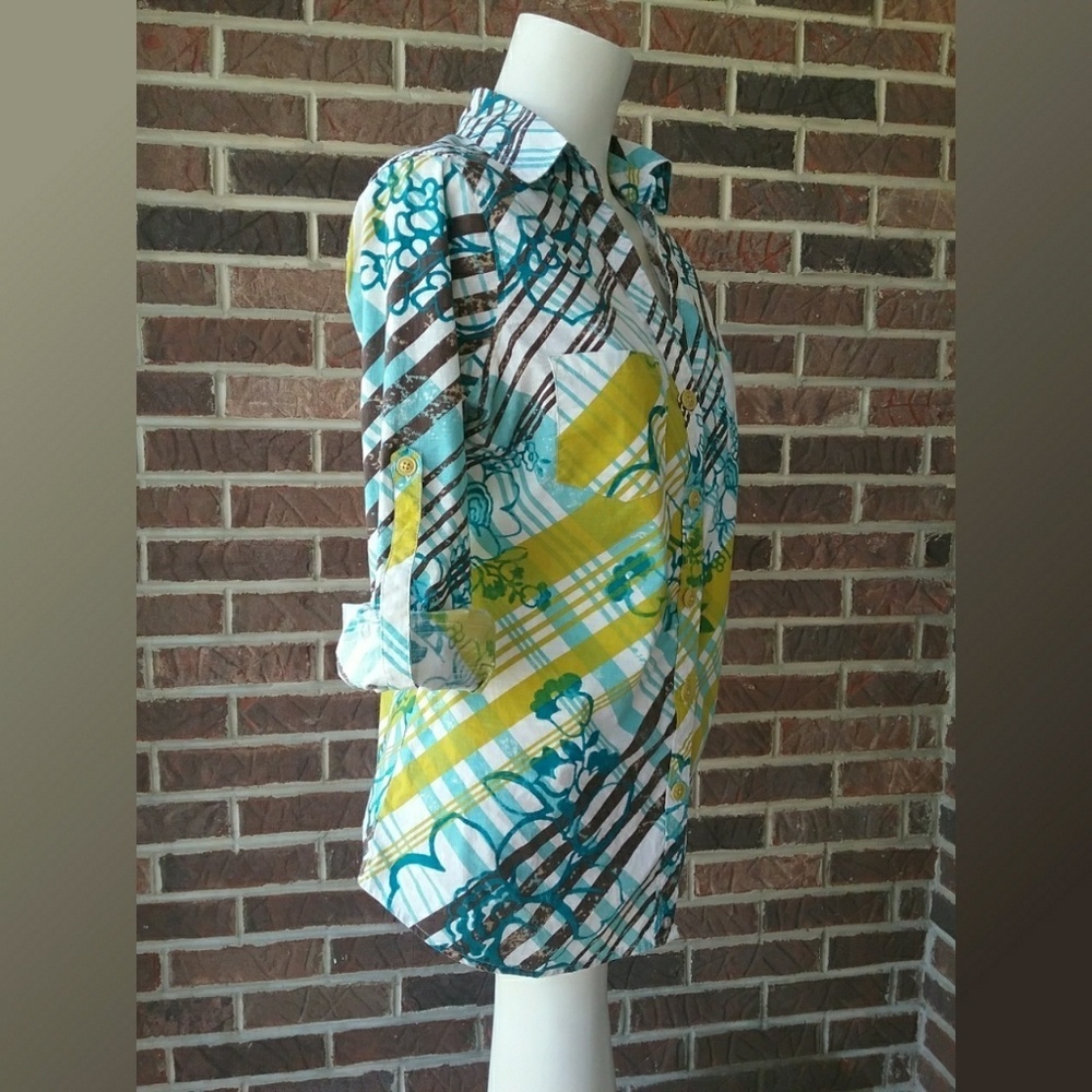 Hang Ten Floral Plaid Shirt Size Large - Picture 2 of 8